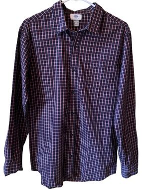 Old Navy Navy and Pink Plaid Button-Down Shirt